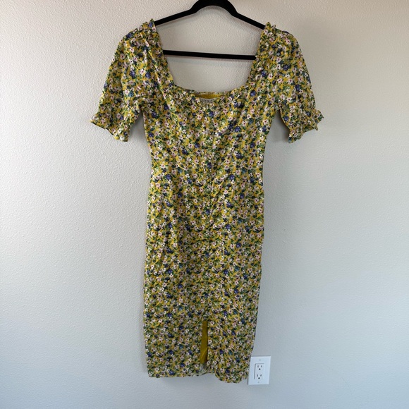 New Hope & Ivy Liberty Fabric Floral Dress Yellow NWT Boho Preppy Casual Size 8 - Picture 4 of 16